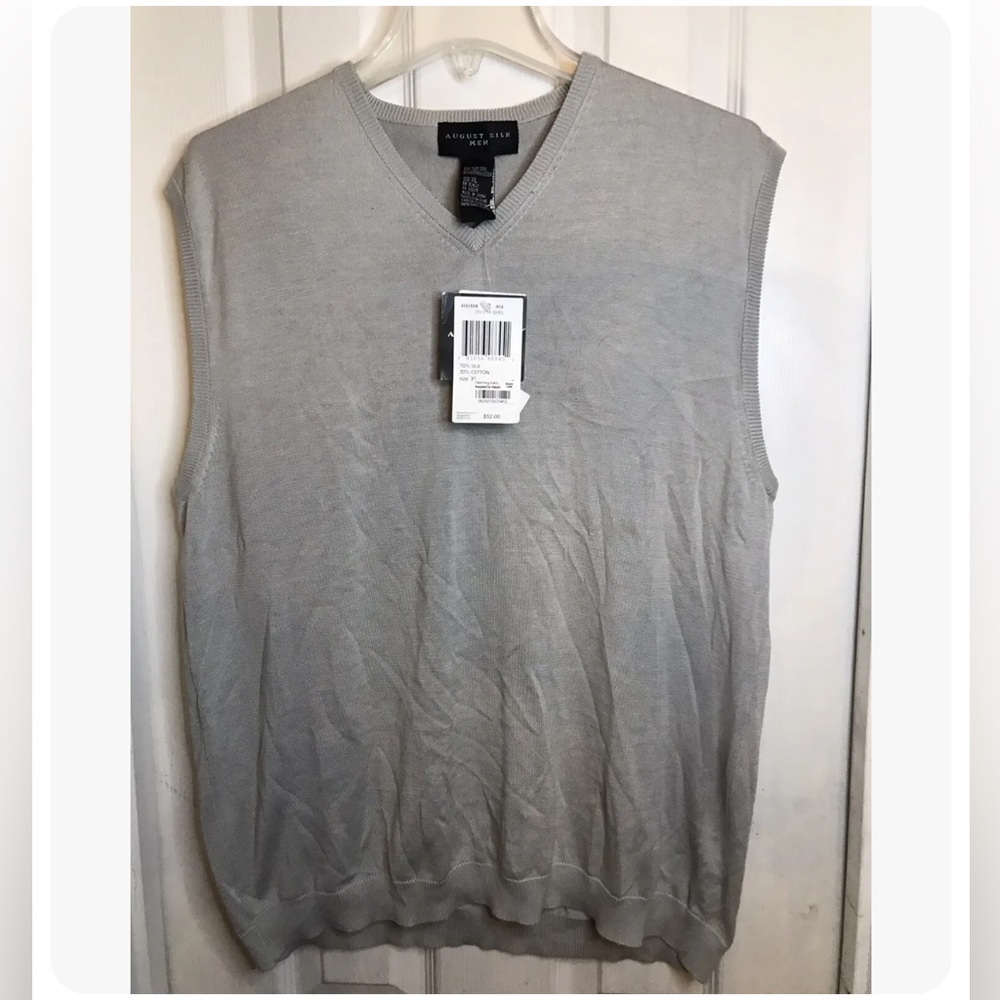 VTG NEW AUGUST SILK MEN SILK BLEND - SIZE XL- OYSTER SHELL GRAY SWEATER VEST